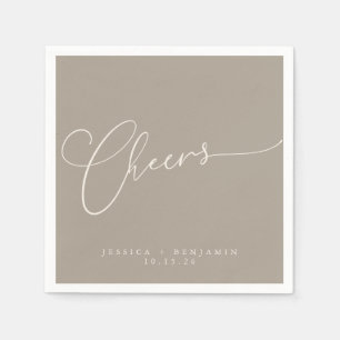 Cheers Minimal Taupe Brown Script Custom Wedding Napkin