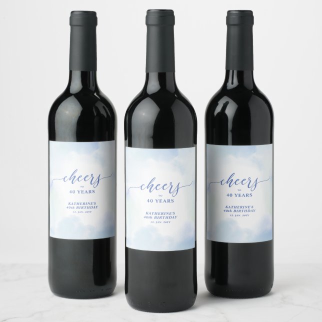 Cheers | Minimal Watercolor Adult Birthday Party Wine Label (Bottles)