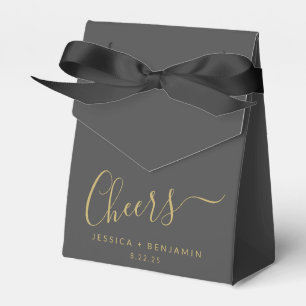 Cheers Minimalist Black and Gold Custom Wedding Favour Box