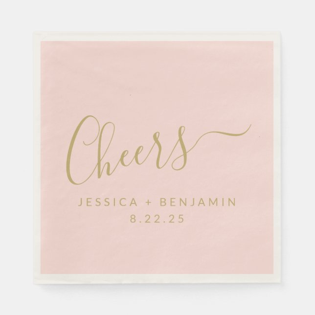 Cheers Minimalist Blush Pink Gold Custom Wedding Napkin (Front)