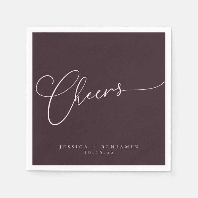 Cheers Minimalist Plum Script Custom Wedding Napkin (Front)
