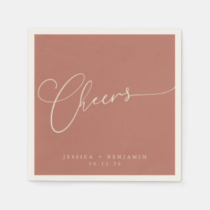 Cheers Minimalist Terracotta Script Custom Wedding Napkin