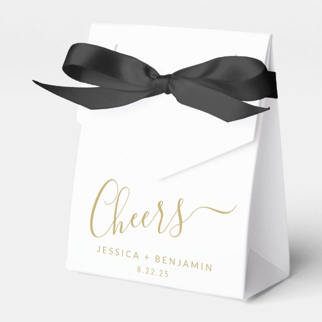 Cheers Minimalist White and Gold Custom Wedding Favour Box (Front Side)