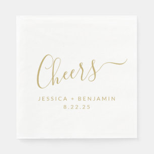 Cheers Minimalist White Gold Custom Wedding Napkin