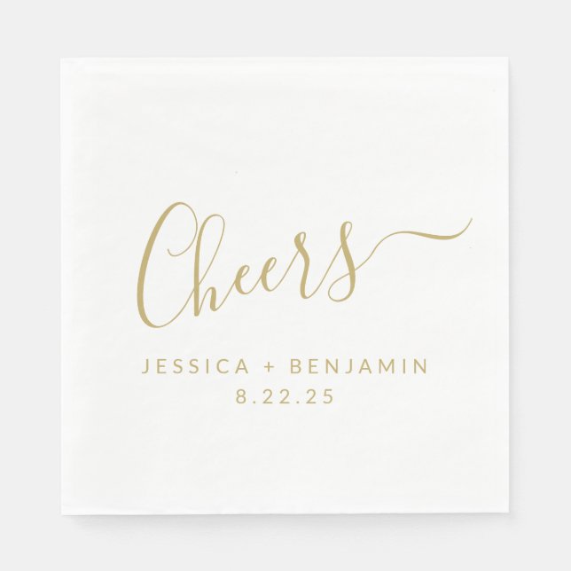 Cheers Minimalist White Gold Custom Wedding Napkin (Front)