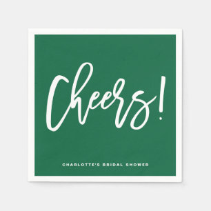 Cheers Modern Calligraphy Green Wedding Napkin