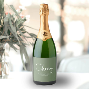 Cheers Modern Calligraphy Wedding Sparkling Wine Label