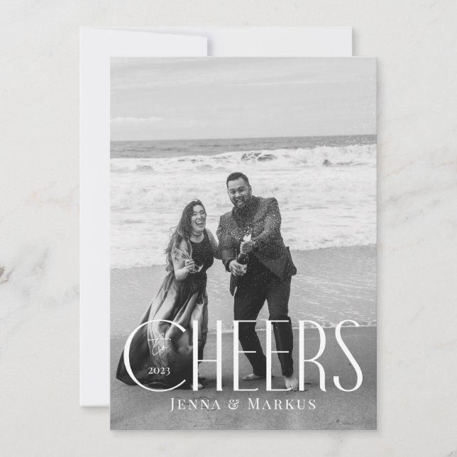 Cheers Modern Christmas Photo Minimal Design Holiday Card (Front)