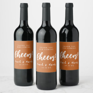 Cheers! Modern Minimalist Boho Terracota Wedding Wine Label