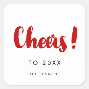 Cheers Modern red and white New Year family Square Sticker