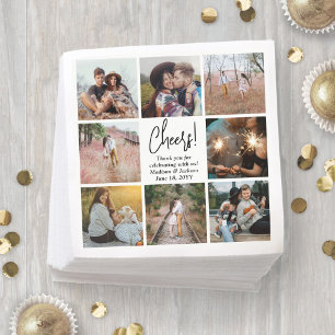 Cheers! Modern Script and Photo Collage Wedding Napkin