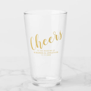 'Cheers' Modern Script Gold Wedding Glass