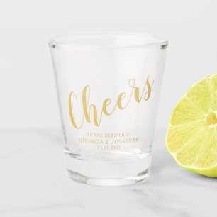 'Cheers' Modern Script Gold Wedding Shot Glass