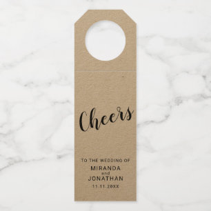'Cheers' Modern Script Rustic Wedding Bottle Tag