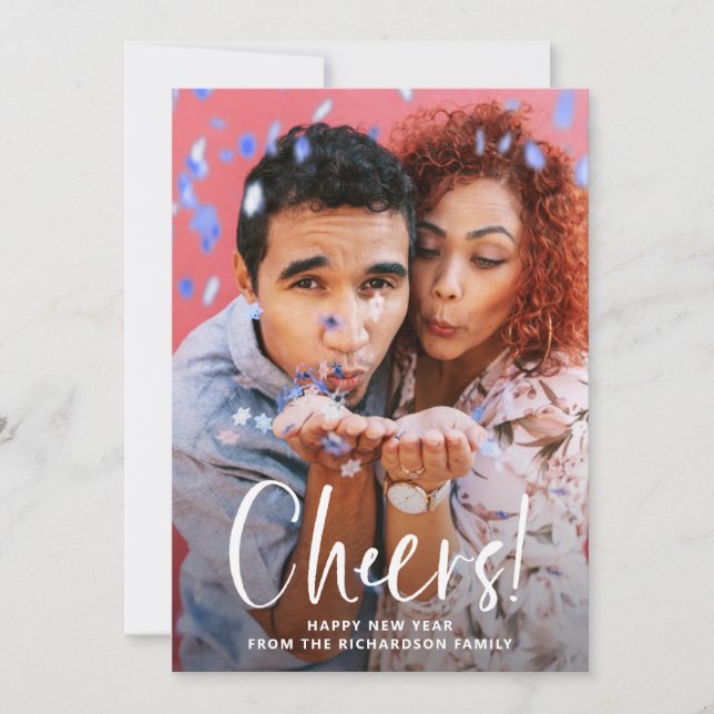 Cheers | Modern Typography and Photo New Years Holiday Card (Front)