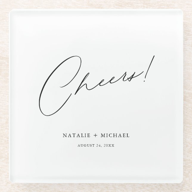 Cheers Modern Unique Personalised Custom Wedding Glass Coaster (Front)