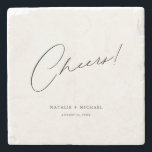 Cheers Modern Unique Personalised Custom Wedding Stone Coaster<br><div class="desc">Looking for a unique and personalised wedding favour that your guests will love? Look no further than these Cheers Modern Unique Personalised Custom Wedding Stone Coaster! With a simple yet stylish design featuring the word "Cheers" in a modern, calligraphy script font, these coasters are perfect for any wedding, bridal shower,...</div>