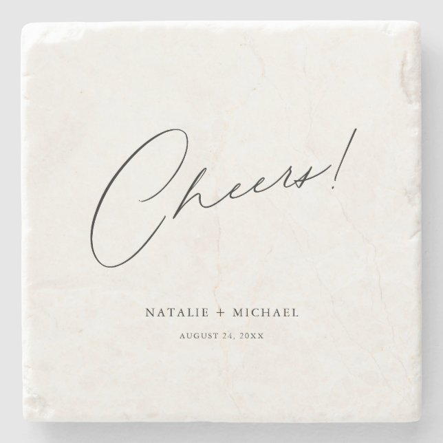 Cheers Modern Unique Personalised Custom Wedding Stone Coaster (Front)