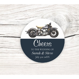 Cheers Motorcycle Vintage Wedding Date Bride Groom Classic Round Sticker