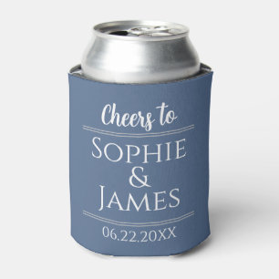 Cheers Mr & Mrs Dusty Blue Wedding Favour Can Cooler