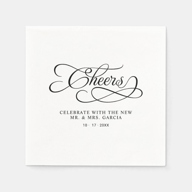 Cheers Mr & Mrs Elegant Wedding Calligraphy Black  Napkin (Front)