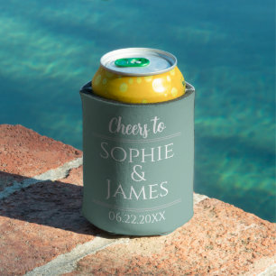 Cheers Mr Mrs  Sage Green Wedding Favour Can Coole Cooler