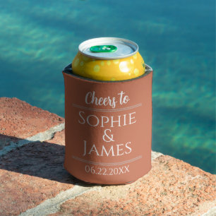 Cheers Mr Mrs Terracotta Wedding Favour Can Cooler