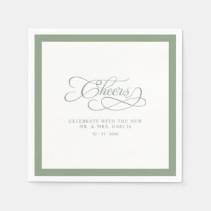 Cheers Mr & Mrs Wedding Calligraphy Border Sage Napkin