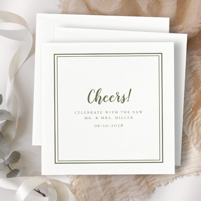 Cheers Mr Mrs Wedding Modern Rustic Olive Green Napkin (Cheers Mr & Mrs Wedding Modern Rustic Olive Green Napkins)
