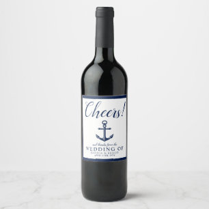 Cheers! Nautical Anchor Wedding Customised Navy Wine Label