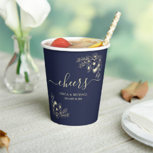 Cheers Navy Blue Wedding Paper Cups