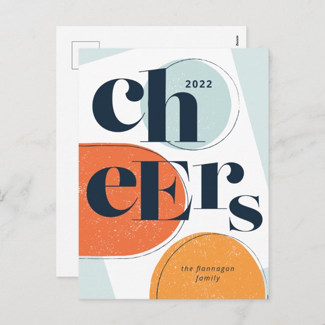 Cheers New Year Abstract Orange Seafoam Holiday Postcard (Front/Back)