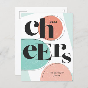 Cheers New Year Abstract Turquoise Melon Holiday Postcard