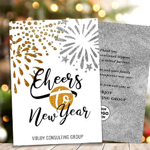 Cheers New Year Festive Fireworks Modern Business Holiday Card