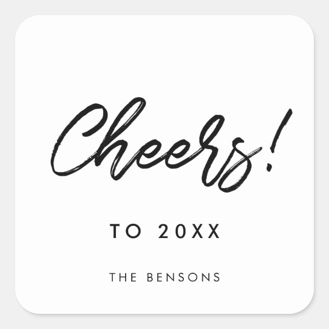 Cheers New Year modern typography Square Sticker (Front)