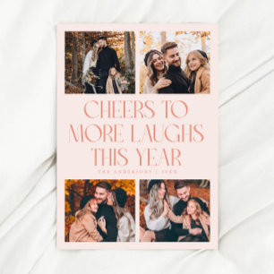CHEERS New Year Peach Multi Photo Holiday Card