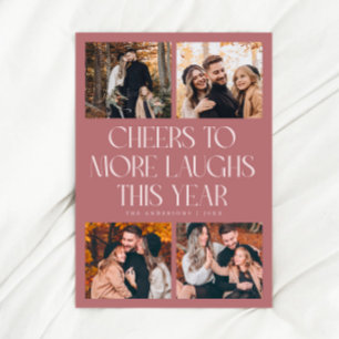 CHEERS New Year Pink Multi Photo Holiday Card