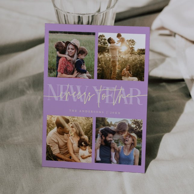 CHEERS New Year Wisteria Lemon Photo Grid Holiday Card (Creator Uploaded)