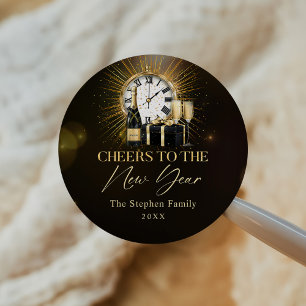 Cheers New Years Eve Party 2025 Gold Champagne Classic Round Sticker