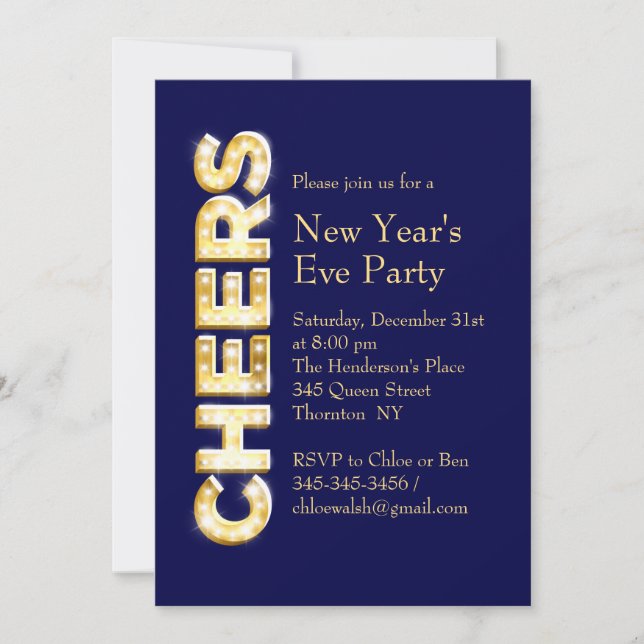 Cheers New Year's Eve Party Invitation in Navy (Front)