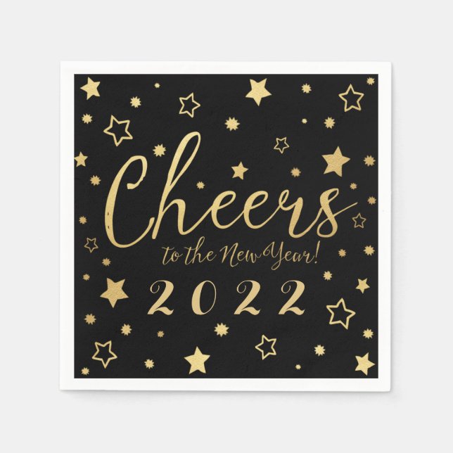 Cheers New Year's Eve Party Napkins / Black (Front)