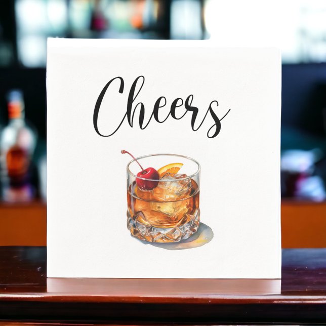 Cheers Old Fashioned Cocktail Drink Napkin (Creator Uploaded)