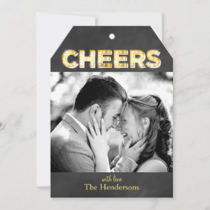 Cheers on Chalkboard Holiday Photo Card Tag Shape