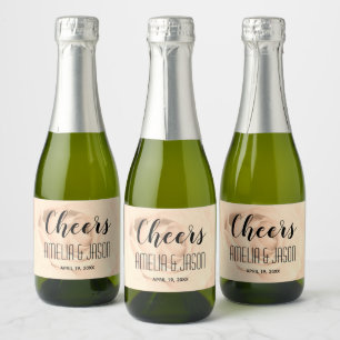 Cheers on Sepia Tone Blooming Rose Blossom Wedding Sparkling Wine Label