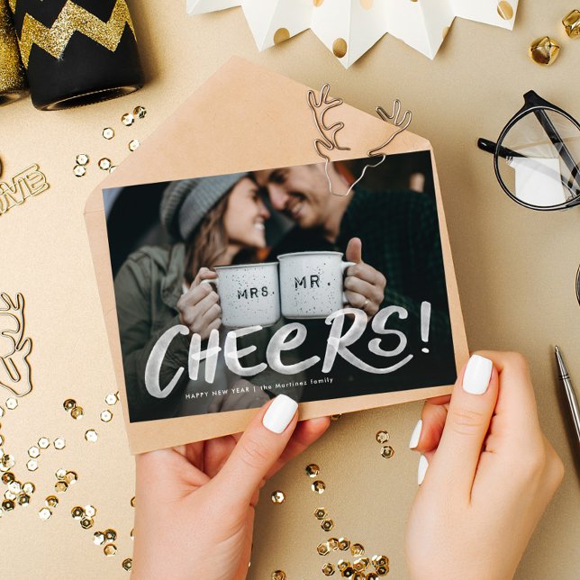 Cheers one photo watercolor happy new year holiday card (Creator Uploaded)