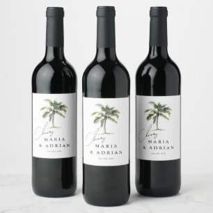 Cheers! Palm Tree Tropical Beach Wedding Wine Label