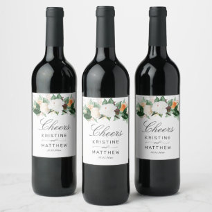 Cheers Peach Autumn Watercolor Floral Wedding Wine Label