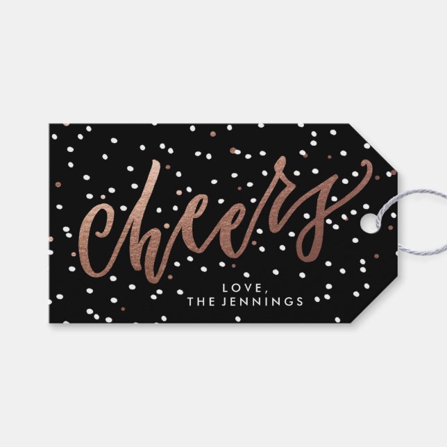 Cheers Personalised Holiday Gift Tag // Rose Gold (Front (Horizontal))