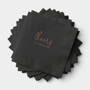Cheers Personalised Name Modern Black Wedding Foil Napkins
