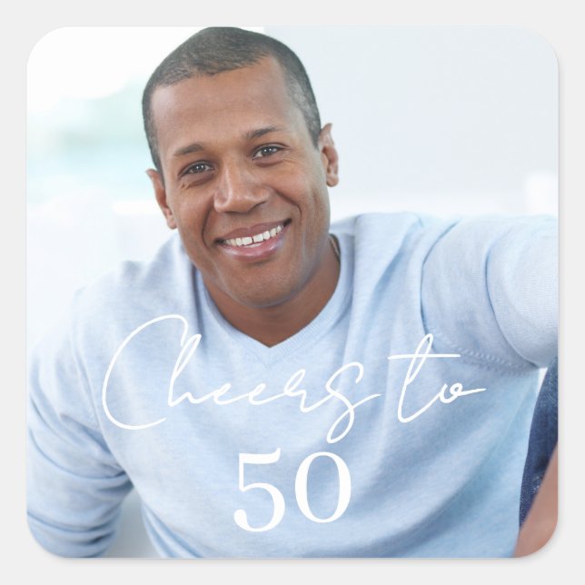Cheers photo birthday party square sticker (Front)